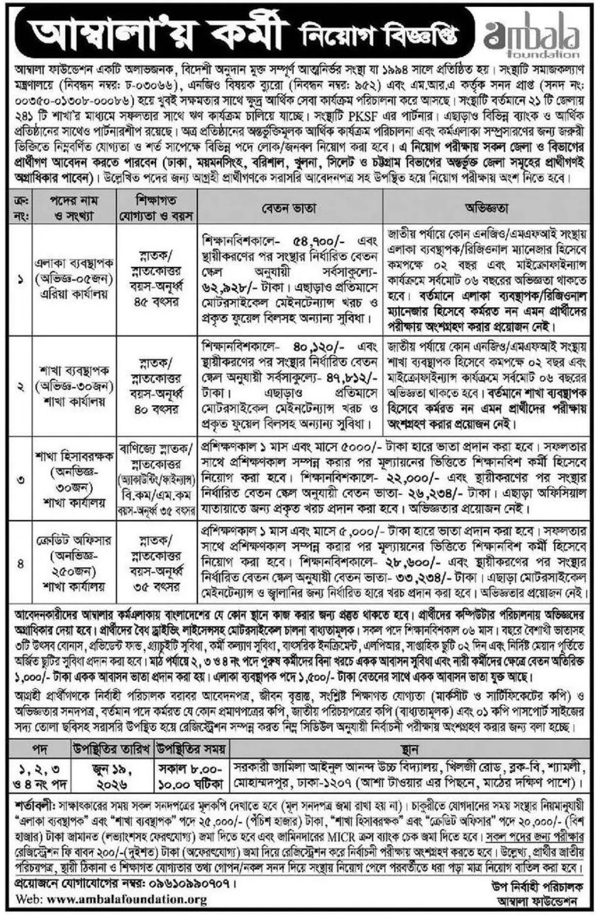৩১৫ পদে আম্বালা ফাউন্ডেশন নিয়োগ ২০২৬ Ambala Foundation Job circular 2026 7 ambala foundation job circular 2026