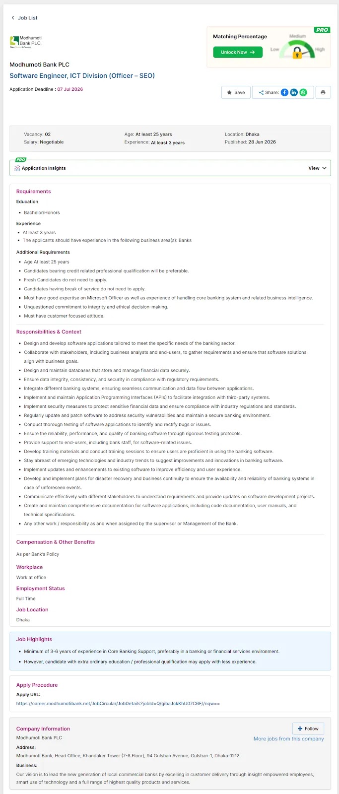 modhumoti bank job circular 2026