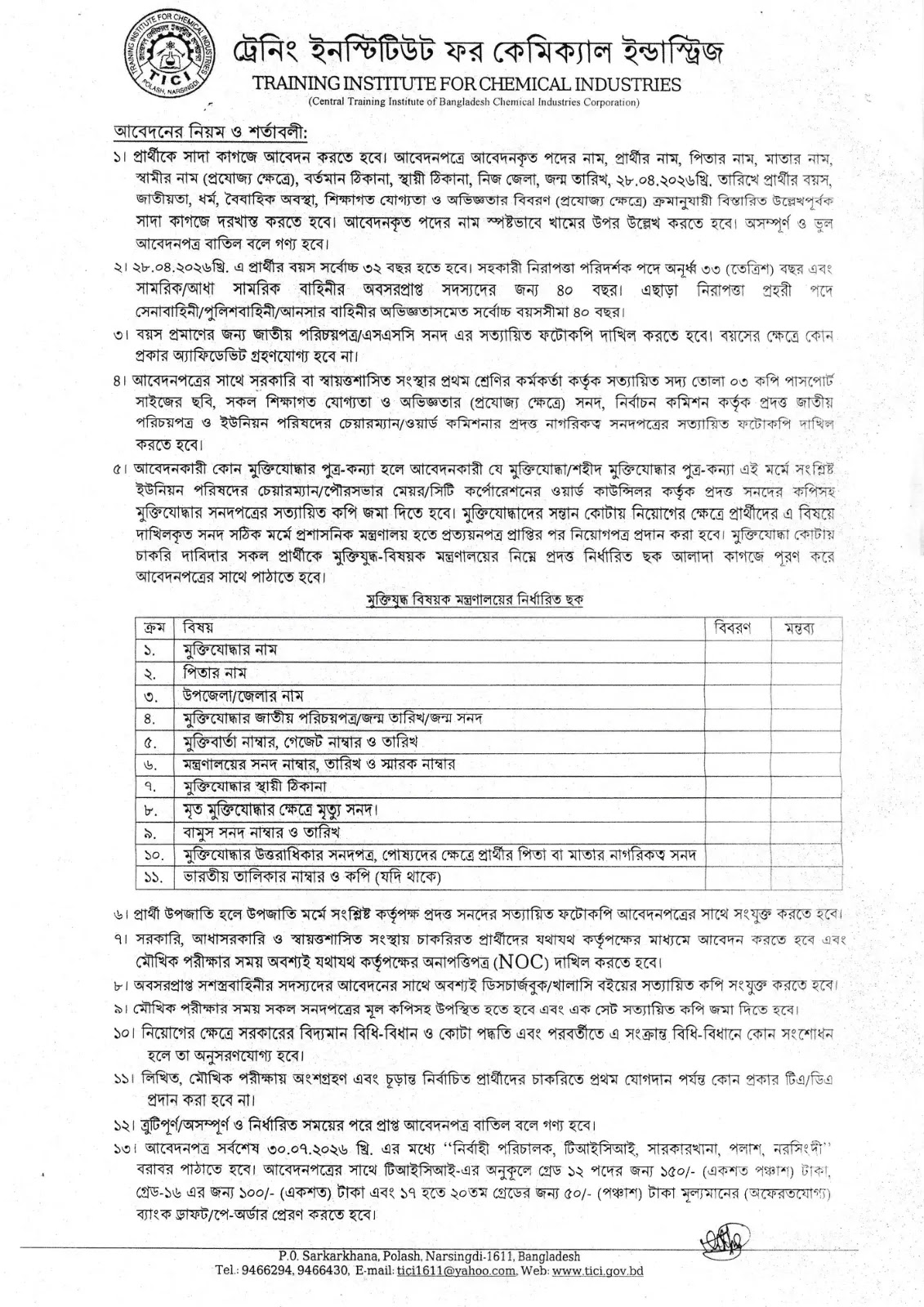 ট্রেনিং ইনস্টিটিউট ফর কেমিক্যাল ইন্ডাস্ট্রিজ নিয়োগ ২০২৬ TICI Job Circular 2026 7 TICI Job Circular 2026-2