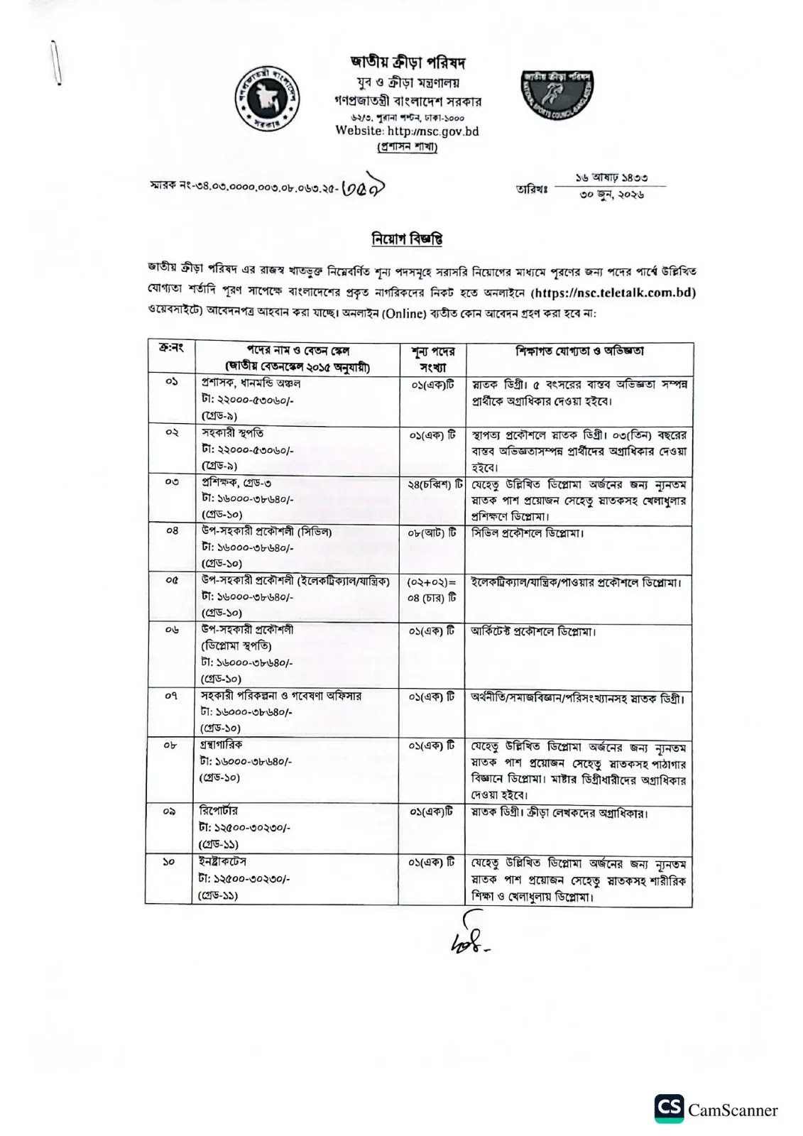 NSC Job Circular 2026