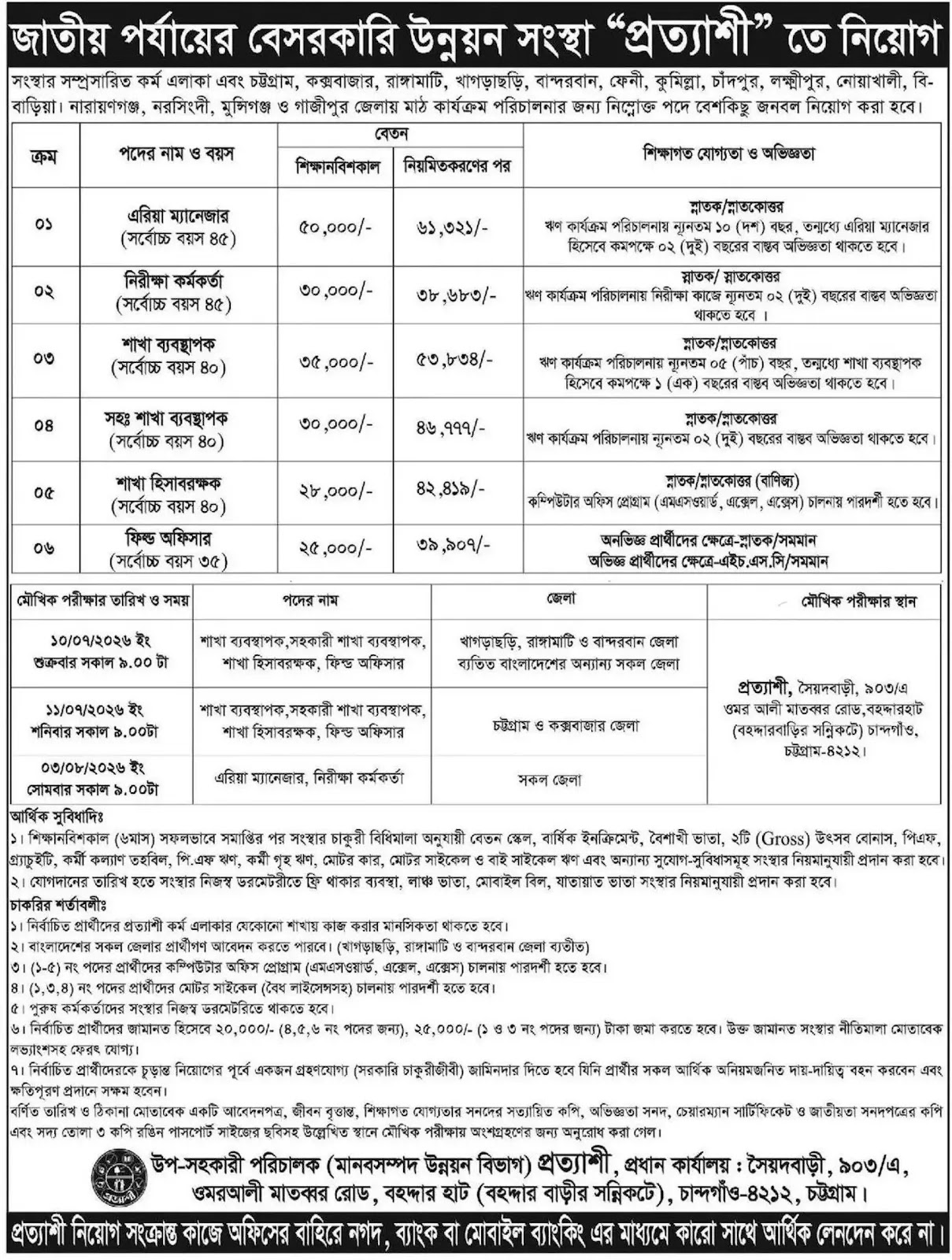 Prottyashi NGO Job Circular 2026