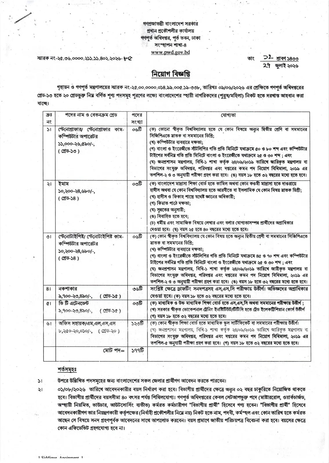 Public Works Department PWD Job Circular 2026