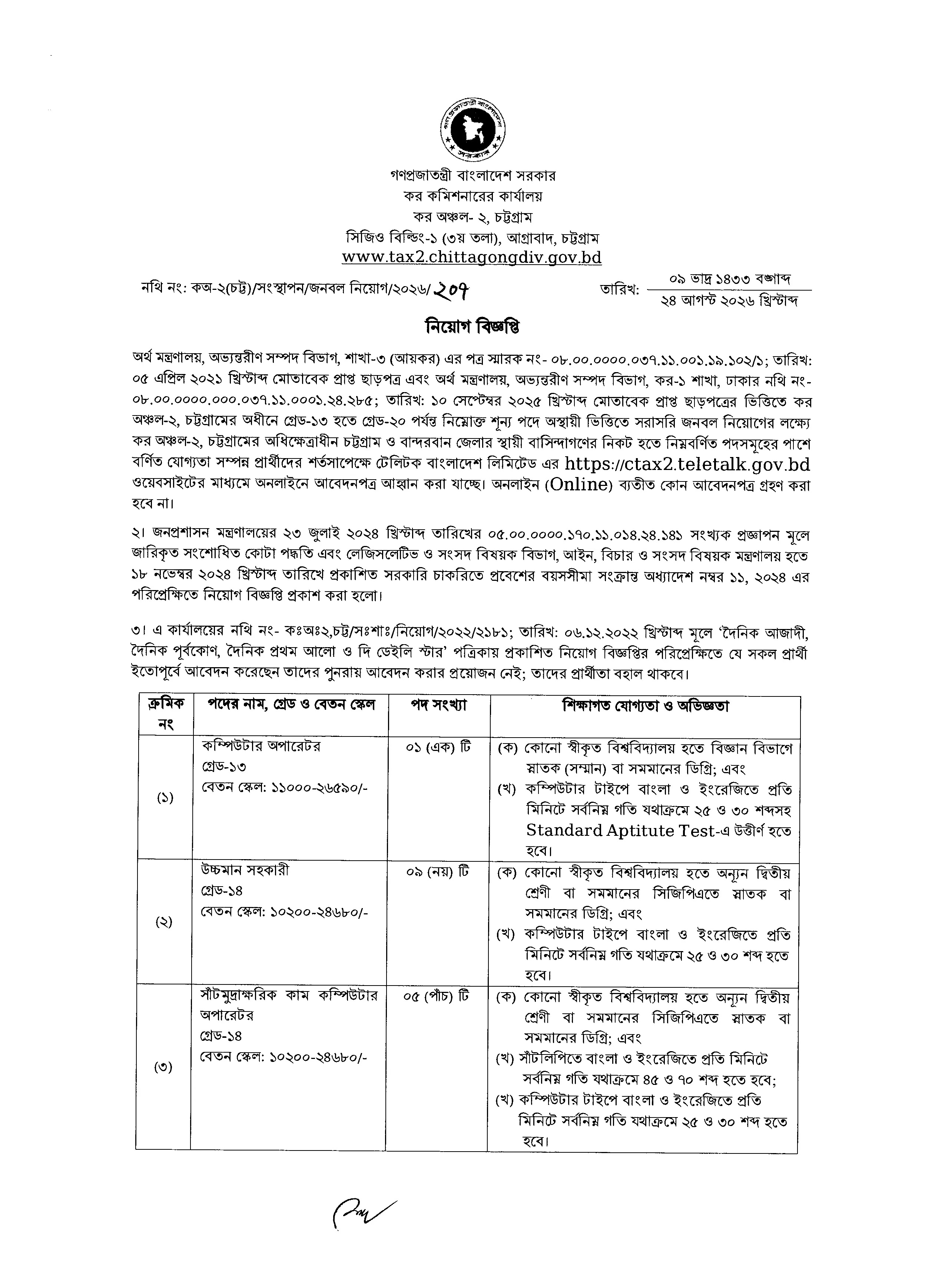 CTAX2 Job Circular 2026 Page 1