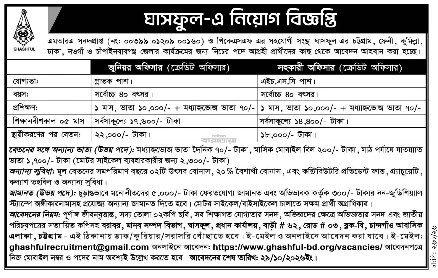ঘাসফুল এনজিও নিয়োগ বিজ্ঞপ্তি ২০২৬ Ghashful NGO Job Circular 2026 6 Ghashful Job Circular 2026