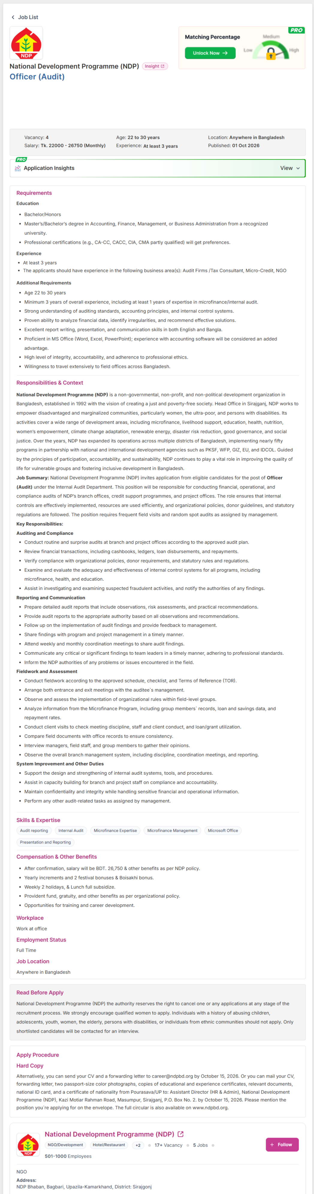 National Development Programme NDP Officer Audit Job Circular 2026